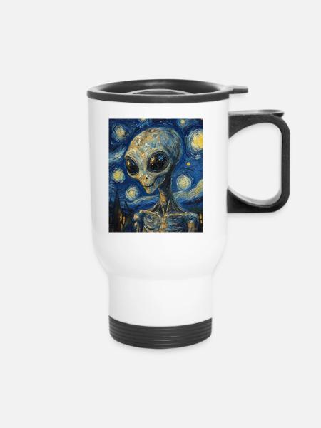 Alien starry night van gogh style - Thermobecher mit Tragegriff - Weiß