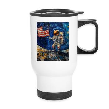 Astronaute sur la lune avec le drapeau américain - Tasse isotherme avec poignée - blanc - Devant