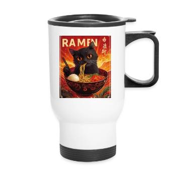Le chat mange des nouilles ramen Japon - Tasse isotherme avec poignée - blanc - Devant