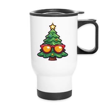 Sapin de Noël festif avec lunettes de soleil - Tasse isotherme avec poignée - blanc - Devant