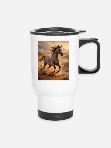 Pferdegalopp in der Wüste - Thermobecher mit Tragegriff - Weiß