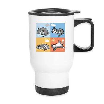 drôle de temps dormant les chats câlins tenue - Tasse isotherme avec poignée - blanc - Devant