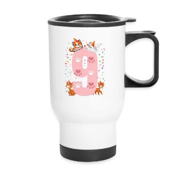 9. Cat Birthday Celebrant 9 years old - Thermal mug with handle - white - Front