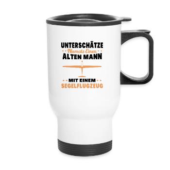 Alter Mann mit Segelflugzeug | Segelfliegen - Thermobecher mit Tragegriff - Weiß - Vorne