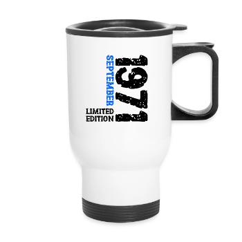 1971 September Limited Edition 52. Geburtstag Deko - Thermobecher mit Tragegriff - Weiß - Vorne