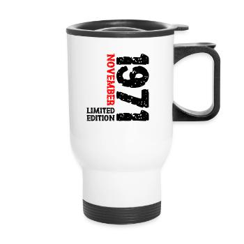 1971 November Limited Edition 52. Geburtstag Deko - Thermobecher mit Tragegriff - Weiß - Vorne
