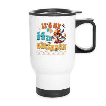 Dragon 14th Birthday Dragon - Thermal mug with handle - white - Front