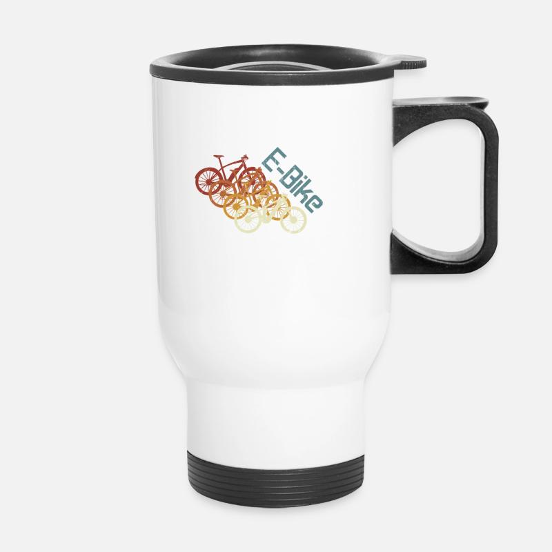 E-Bike, E-MTB, Retro Sonnenuntergang E-Biker - Thermobecher mit Tragegriff - Weiß