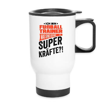 ich Bin Fussball Trainer was sind Deine Superkräft - Thermobecher mit Tragegriff - Weiß - Vorne