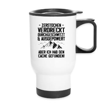 Gecache Geocaching Hobby Cache - Thermobecher mit Tragegriff - Weiß - Vorne