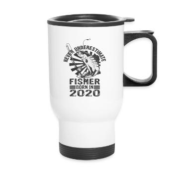 Never Underestimate Fisher Born In 2020 - Thermobecher mit Tragegriff - Weiß - Vorne