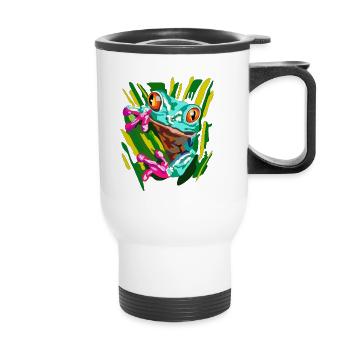 Frog with orange eyes - Thermal mug with handle - white - Front