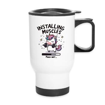 Installing Muscles Please Wait Kraftsport Einhon - Thermobecher mit Tragegriff - Weiß - Vorne