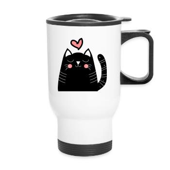 Katze Katzen Mietze Liebeskatze als Geschenk - Thermobecher mit Tragegriff - Weiß - Vorne