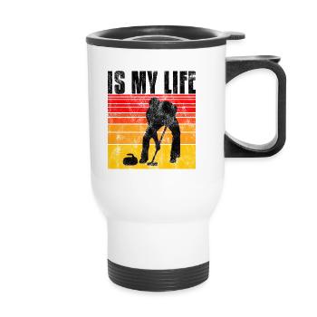 Curling is my life Curler Eisstockschießen Retro - Thermobecher mit Tragegriff - Weiß - Vorne
