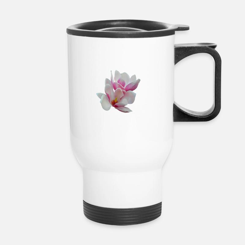 Rosa Magnolie - Thermobecher mit Tragegriff - Weiß
