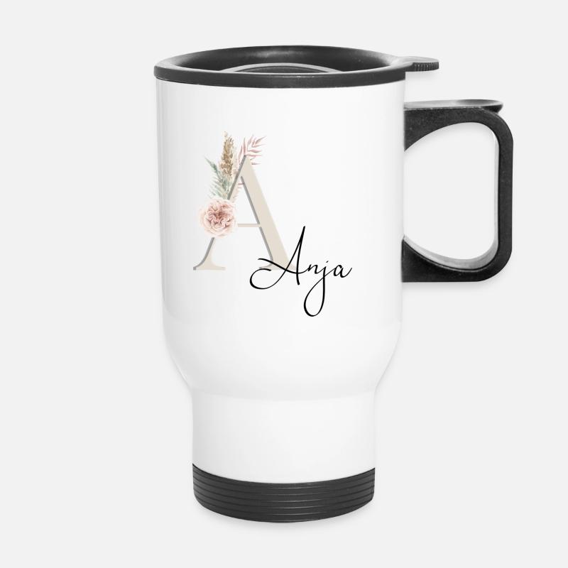 Anja! Name Boho - Thermobecher mit Tragegriff - Weiß