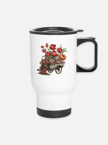 Blumenwagen - Thermobecher mit Tragegriff - Weiß