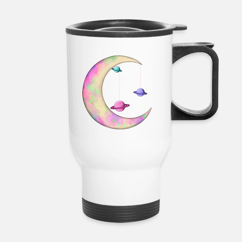Colorful Moon with Planets - Thermal mug with handle - white