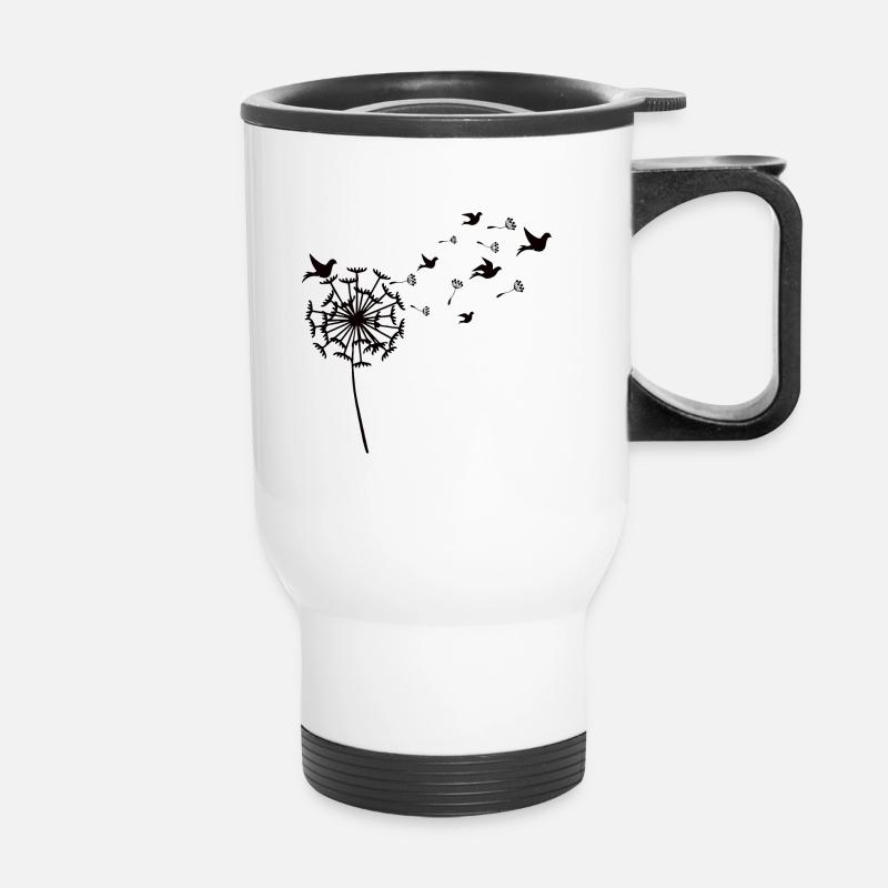 Les pissenlits deviennent des oiseaux - Tasse isotherme avec poignée - blanc