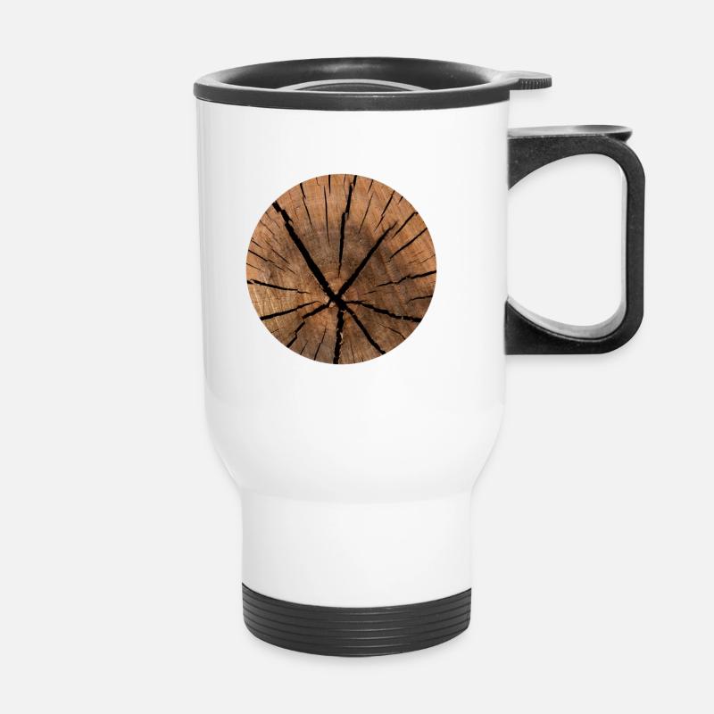 Wood circle pattern - Thermal mug with handle - white