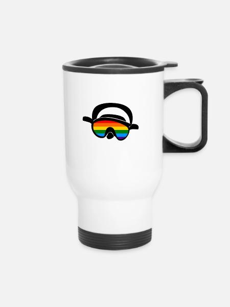 Taucherbrille Taucher Regenbogen - Thermobecher mit Tragegriff - Weiß