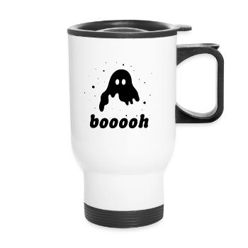 Schwebender Geist Booooh Halloween Spuk Schrecken - Thermobecher mit Tragegriff - Weiß - Vorne