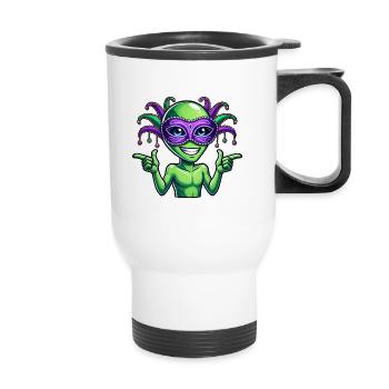 Mardi Gras Alien Dessin animé Veggie Fun - Tasse isotherme avec poignée - blanc - Devant
