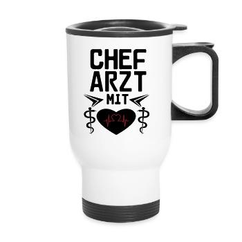 Chefarzt mit Herz Geschenk - Thermobecher mit Tragegriff - Weiß - Vorne