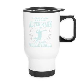 Unterschätze nie einen alten Mann mit Volleyball - Thermobecher mit Tragegriff - Weiß - Vorne