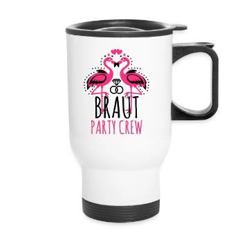 Braut Party Crew JGA Flamingos Eheringe Diamant - Thermobecher mit Tragegriff - Weiß - Vorne