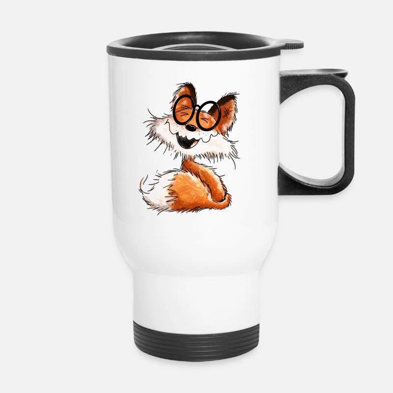 Cute little ragbag with glasses - fox - Thermal mug with handle - white