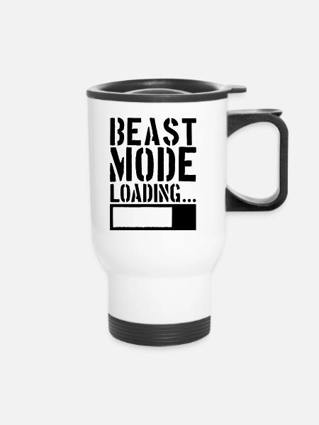 Caution Beast Mode Loading - Thermobecher mit Tragegriff - Weiß