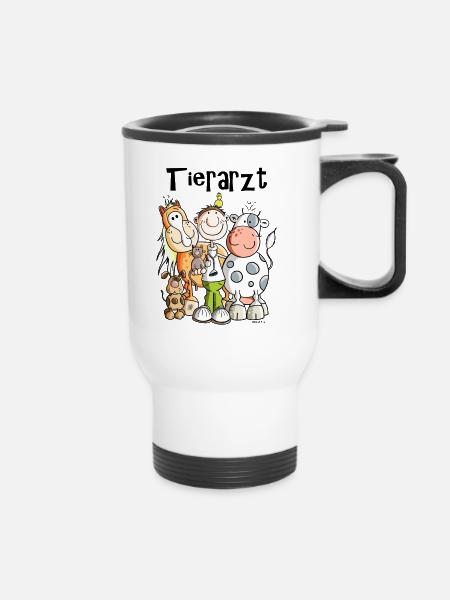 Fröhlicher Tierarzt - Thermobecher mit Tragegriff - Weiß