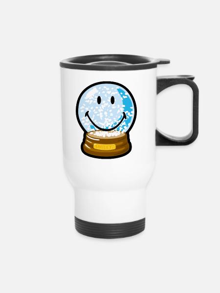 Smiley Snow Globe - Thermobecher mit Tragegriff - Weiß