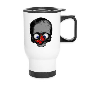 Totenkopf Schmetterling rot / Skull butterfly - Thermobecher mit Tragegriff - Weiß - Vorne