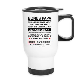 Bonus Papa Danke Stiefvater - Thermobecher mit Tragegriff - Weiß - Vorne