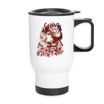 Femme Manga Oni Renard - Tasse isotherme avec poignée - blanc - Devant