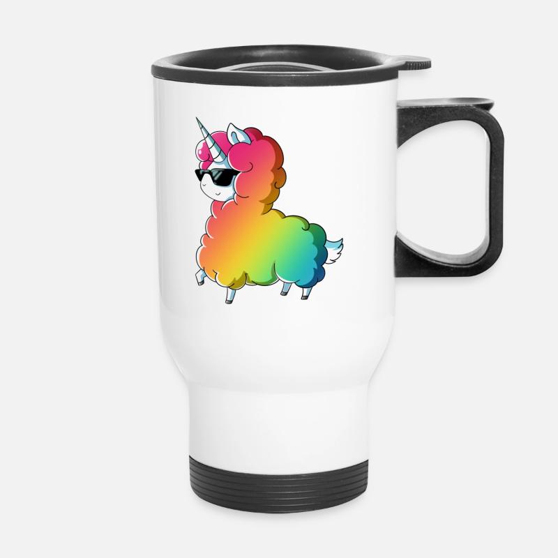 Fluffy Arc-en-ciel Licorne - Tasse isotherme avec poignée - blanc