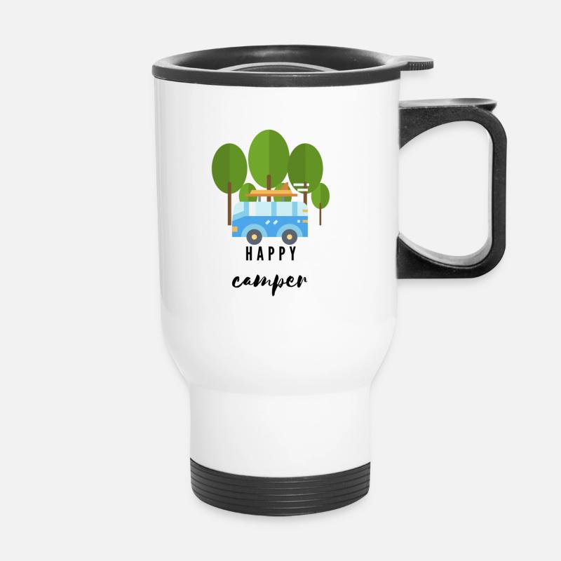 happy Camper - Roadtrip - Fernweh - Thermobecher mit Tragegriff - Weiß