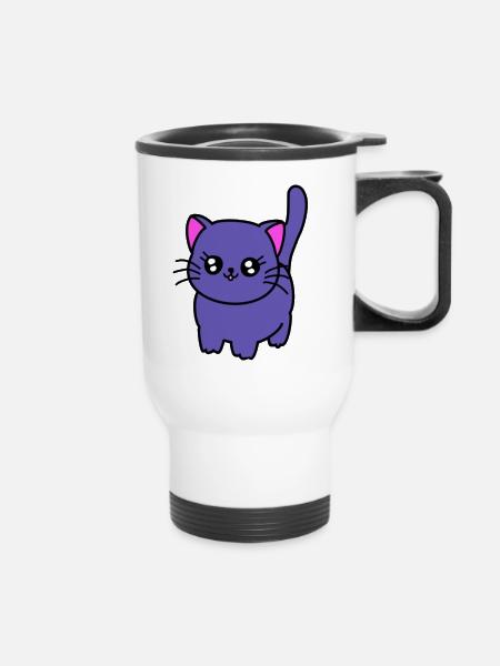 Lila Katze - Thermobecher mit Tragegriff - Weiß