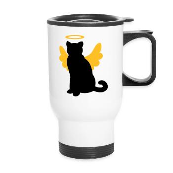 Chat aux ailes d'ange et halo - Tasse isotherme avec poignée - blanc - Devant