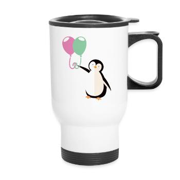 Süßer Pinguin mit Luftballon - Thermobecher mit Tragegriff - Weiß - Vorne