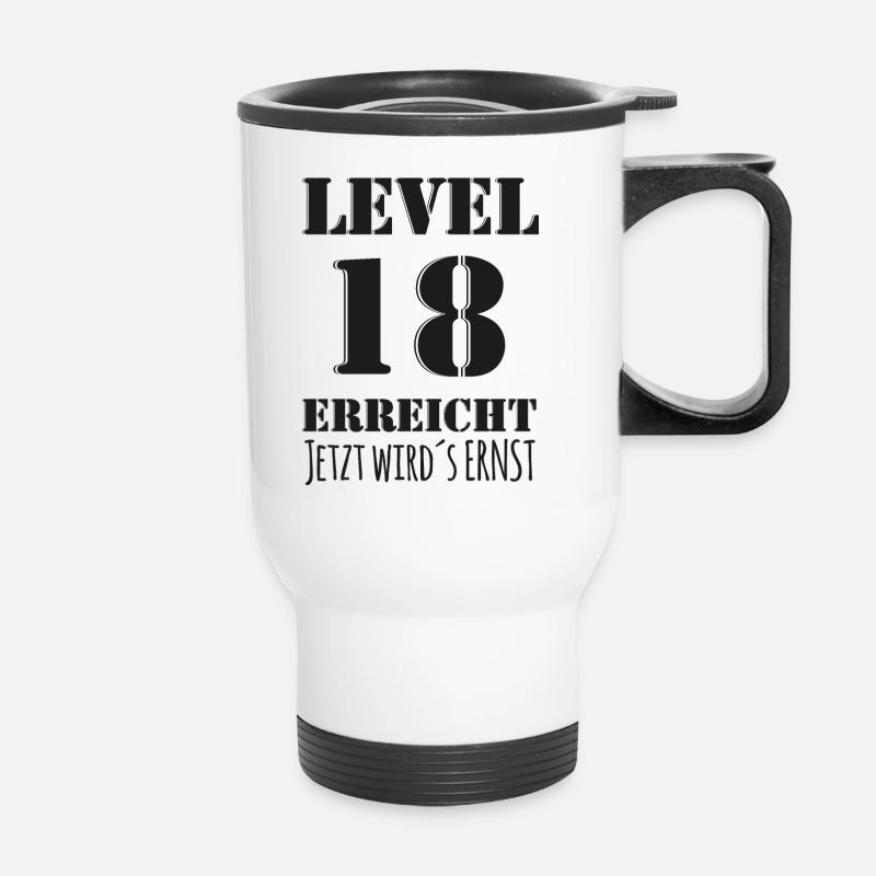 LEVEL 18 ERREICHT - Black Edition 18. Geburtstag - Thermobecher mit Tragegriff - Weiß