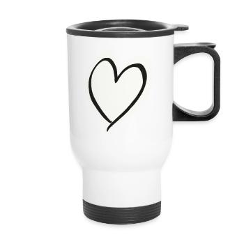 Heart white black - Thermal mug with handle - white - Front