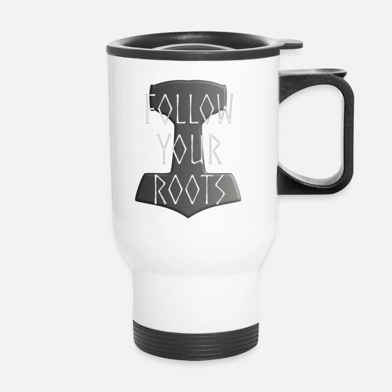 Mjölnir Donar Hammer Thor - Suivez votre gris Roots - Tasse isotherme avec poignée - blanc