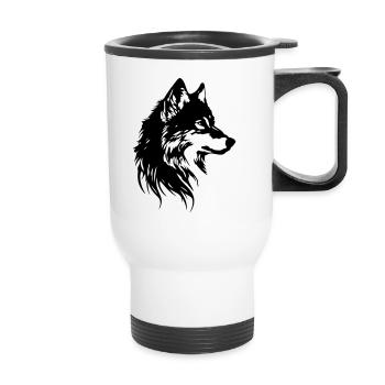 Wolf Head Animal - Thermal mug with handle - white - Front