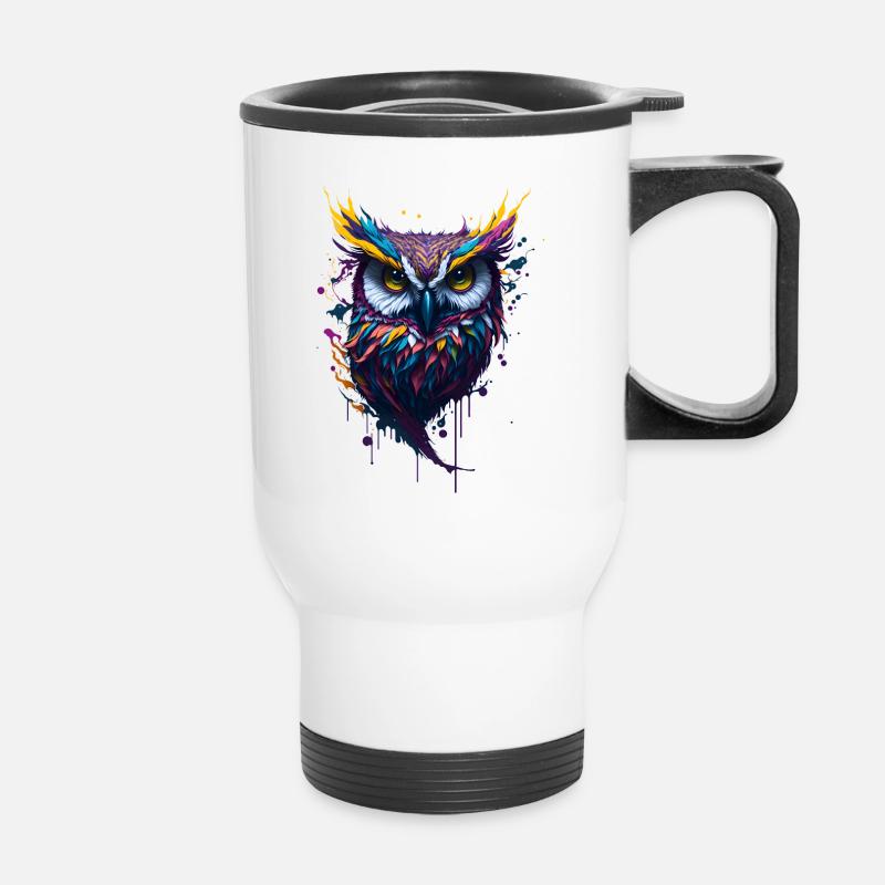 Splash Art Eule - Thermobecher mit Tragegriff - Weiß