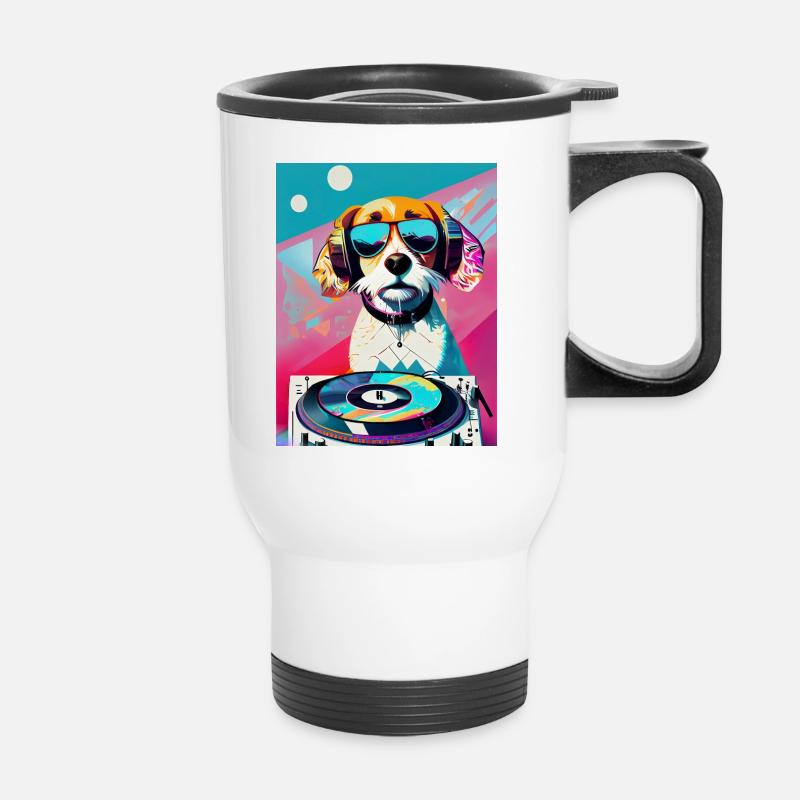 Cooler Hunde-DJ mit Sonnenbrille - Thermobecher mit Tragegriff - Weiß