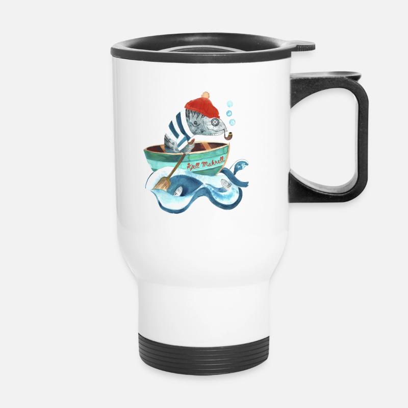 Kjell Makrell I Fish head in a boat - Thermal mug with handle - white